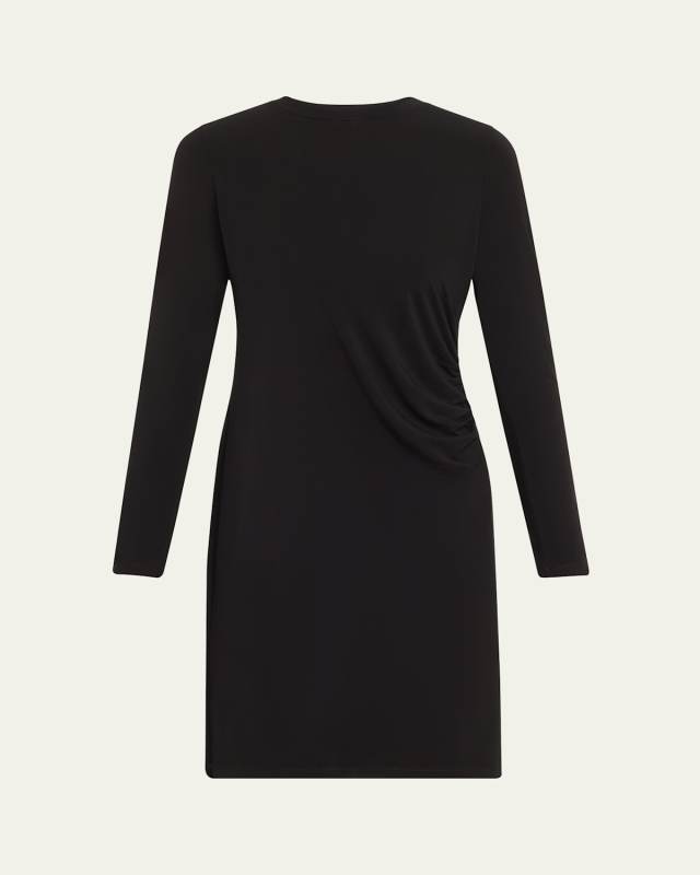 Long-Sleeve Ruched Crewneck Dress